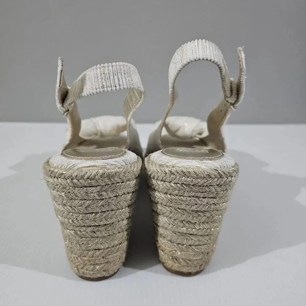 Naturalizer Bettina Espadrille Wedge Sandal Womens 10.5 Cream Gold Slingback